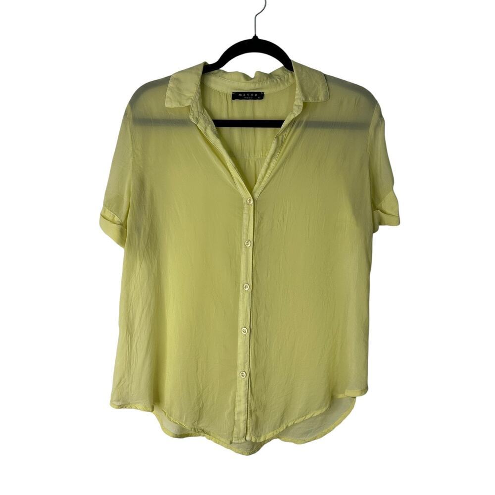 Maven West Top Womens XS Cupro Lite Neon Green Sheer Button Up Oversized Blouse